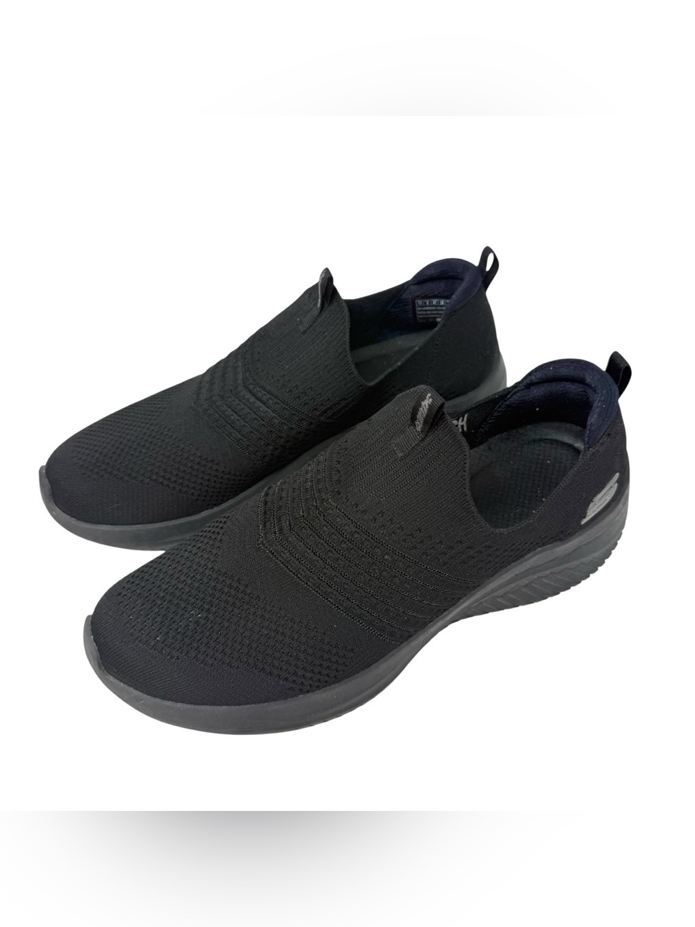 Skechers Women’s 11 WIDE Black Slip-On Stretch Memory Foam Shoes Brilliant Path